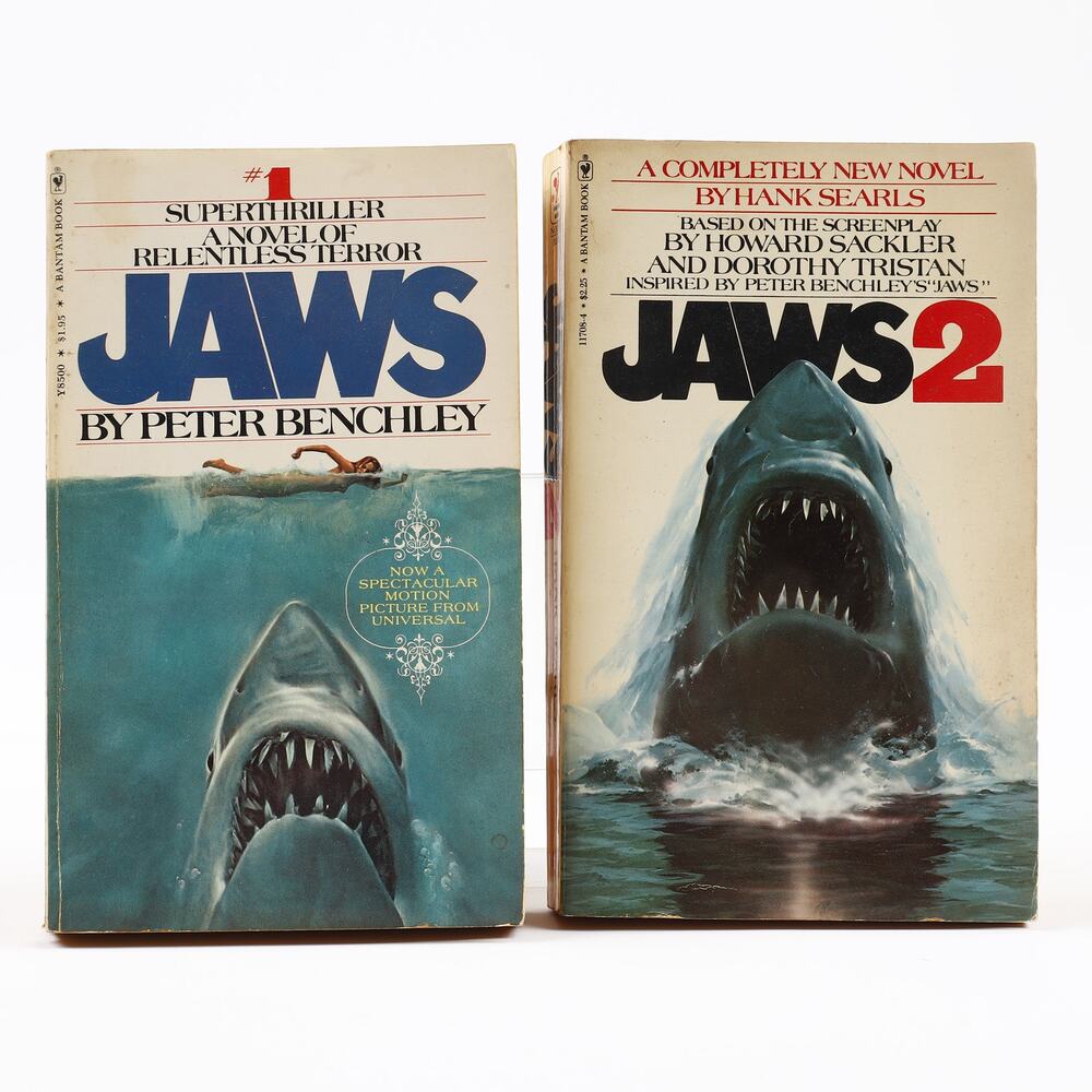 Jaws & Jaws 2 by Benchley Searls 1974 1978 Bantam Paperback Movie Tie-In Horror